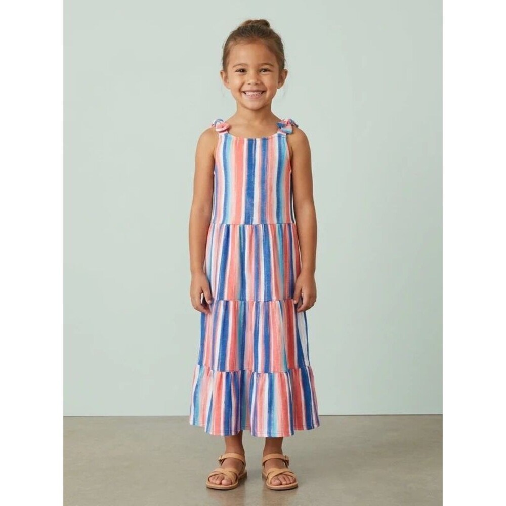 Gymboree Striped Dress 4 Multicolor Tiered Cotton Sundress Tie Strap